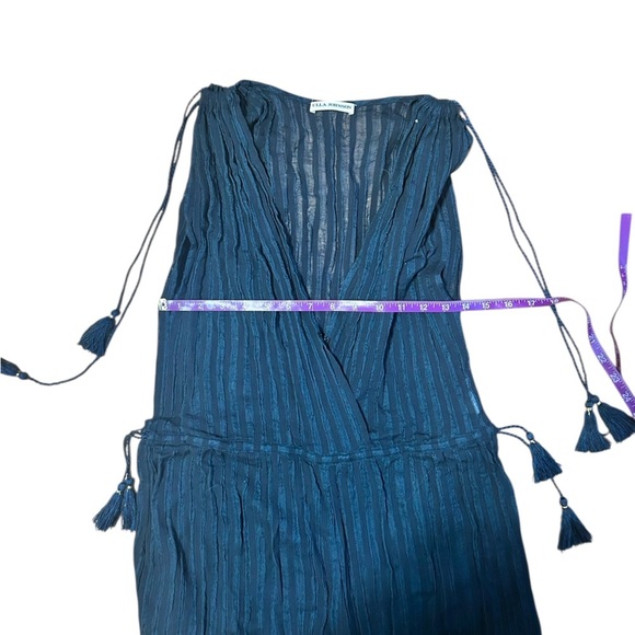 Ulla Johnson Navy Striped Jumpsuit Size 8 NWOT Tassels V Neck - Picture 5 of 11